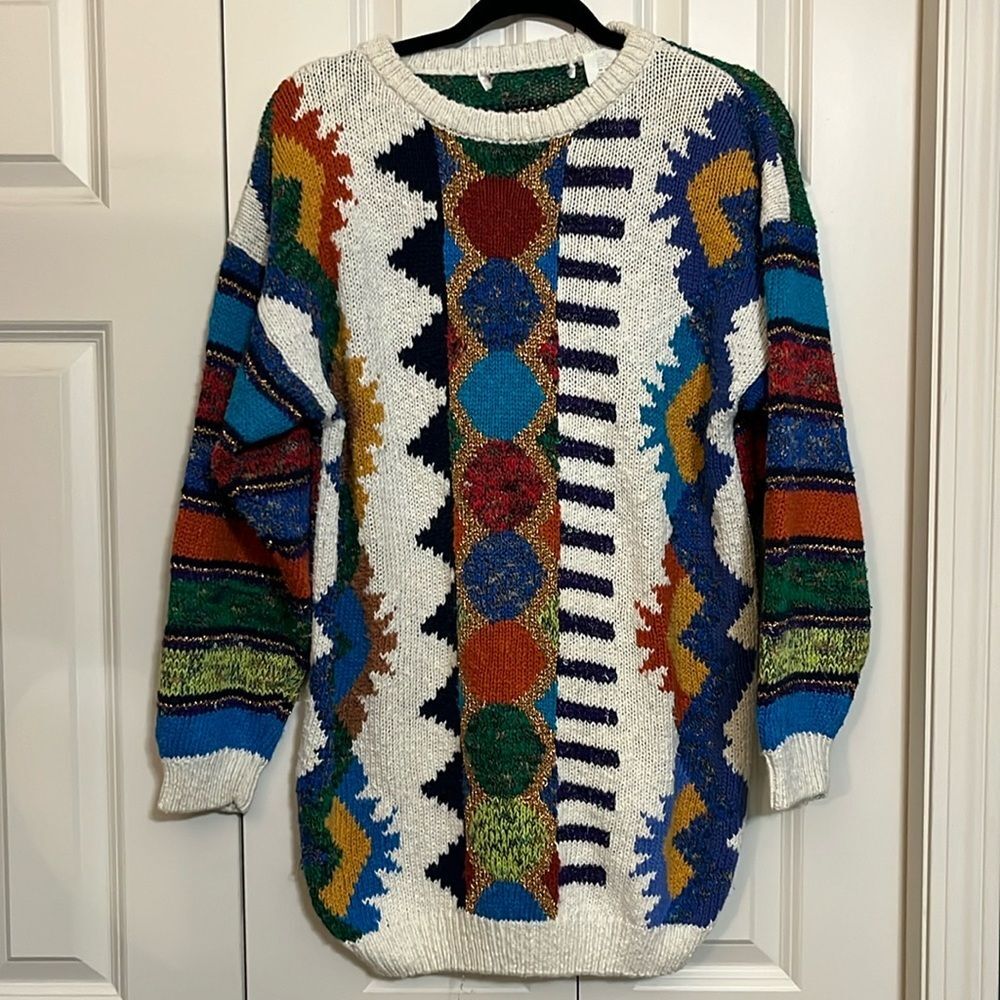 Vintage 80s 90s Funky Bright Colorful ECLECTIC Grandpa Geographic Unisex Sweater